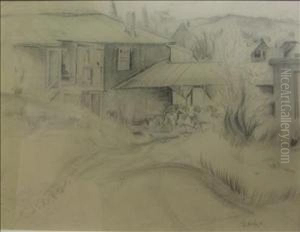 Outhouses Oil Painting by Earl Horter