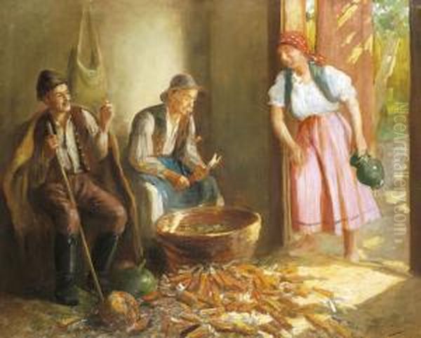 Kukoricamorzsolas Oil Painting by Andor G. Horvath