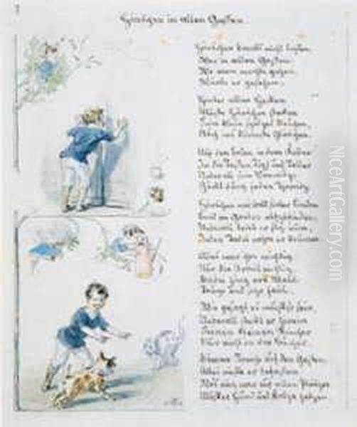 Kinderstreiche. Titelblatt Und 
20 Text- Und Illustrationsblatter Zu Dem 1866 Im Verlag Winkelmann &
 Sohne, Berlin, Erschienen Gleichnamigen Buch (hobrecker 334). Oil Painting by Theodor Hosemann