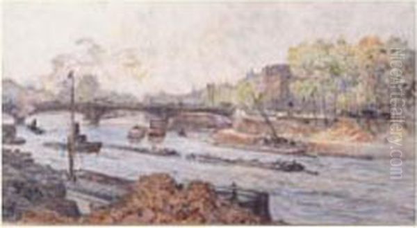 Paris, Les Quais Oil Painting by Frederic Anatole Houbron