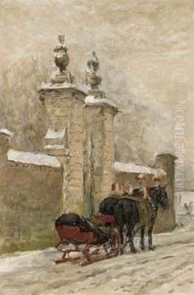 Barouche Of Prince Hendrik At 
The Back Entrance Of The Royal Palace Huis Ten 
Bosch The Hague Oil Painting by Jan Hoynck Van Papendrecht