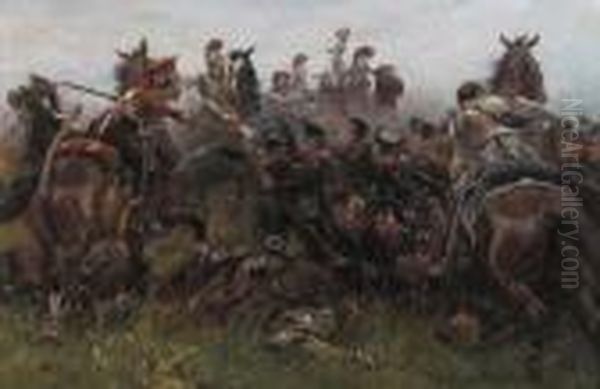 Royal Netherlands Infantry Of 
The 17th Battalion Light Infantry,waterloo, Quatre-bras, 1815 Oil Painting by Jan Hoynck Van Papendrecht