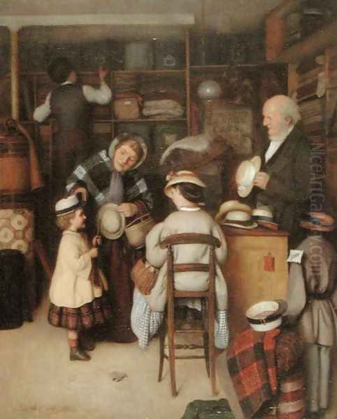Buying a New Hat, 1880 Oil Painting by Joseph Clark
