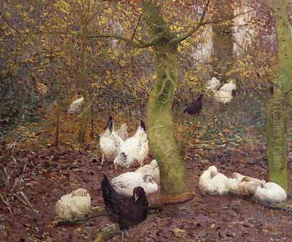 Poultry in a Wood, c.1890 Oil Painting by Emile Claus