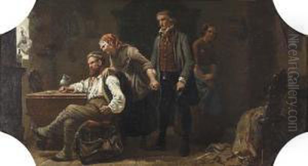 Die Aufwartung. Oil Painting by Carl Wilhelm Hubner