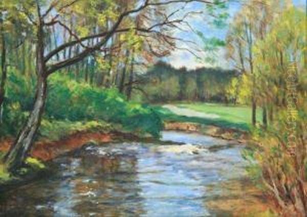 A Brook Oil Painting by Antonin Hudecek