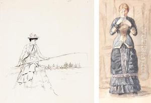 Woman Fishing, Woman Buttoning 
Dress, Sailor On Ocean, Spaniard On Galleon, Young And Old Oil Painting by Grace Carpenter Hudson