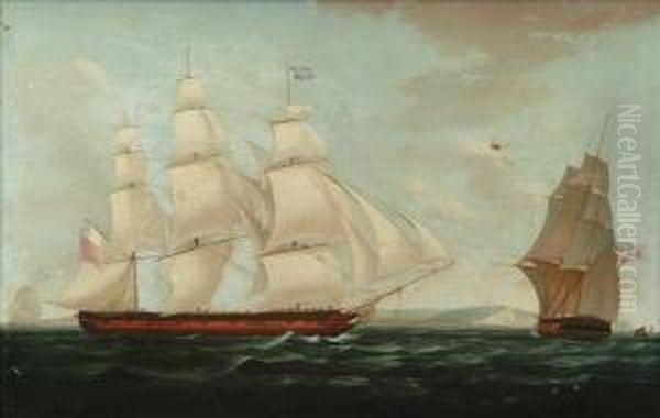 The Hon. East India Company's 
Ship Believed To Be Lady Jane Dundas, In Two Positions, Off Dover Oil Painting by William Huggins