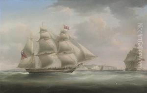A Postal Packet In Two 
Positions, In The Channel Off Dover, With The Pilot Cutter Approaching Oil Painting by William Huggins