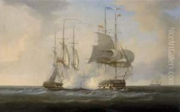 The Gallant Encounter Between 
H.m.s. Boadicea And Two French Warships Le Duquay-trouin And Guerriere 
On 31 Oil Painting by William Huggins