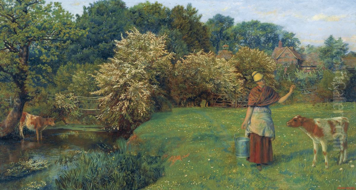 Poll The Milkmaid Oil Painting by Arthur Hughes