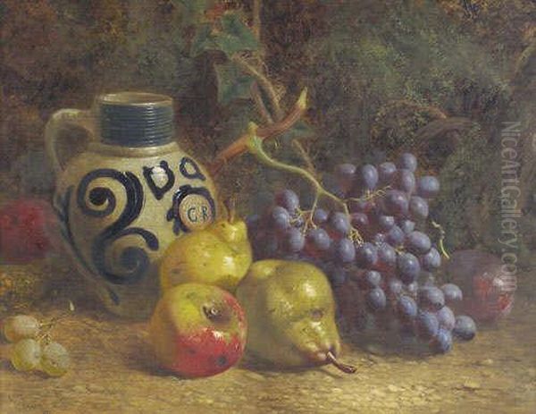 Still Life Of Grapes, Pears, An Apple And A Ceramic Jug Signed And Dated 