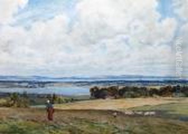 Fareham Creek, The Isle Of Wight
 In Thedistance, A Shepherdess And Sheep To The Foreground Oil Painting by Herbert Hughes Stanton