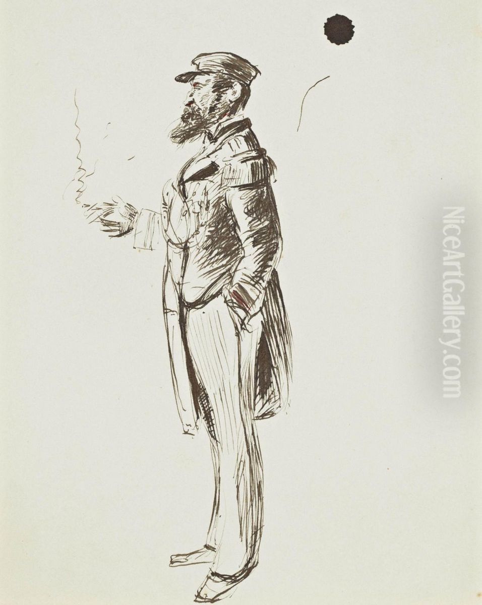 Quarante Etudes; Officier A La Cigarette Oil Painting by Georges-Victor Hugo