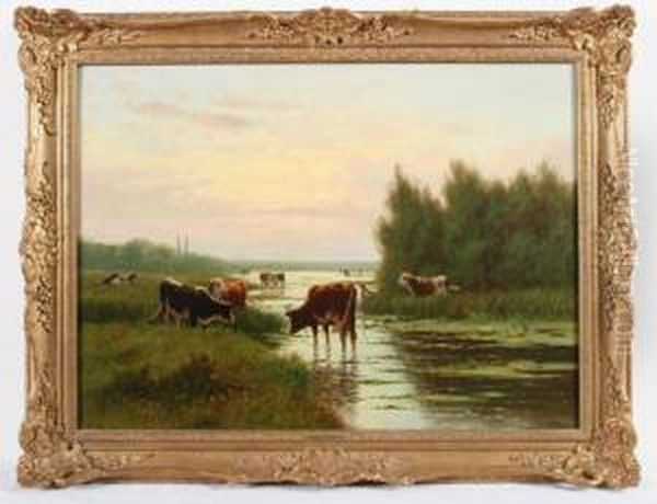 Kuhe Am Wasser Oil Painting by William Frederick Hulk