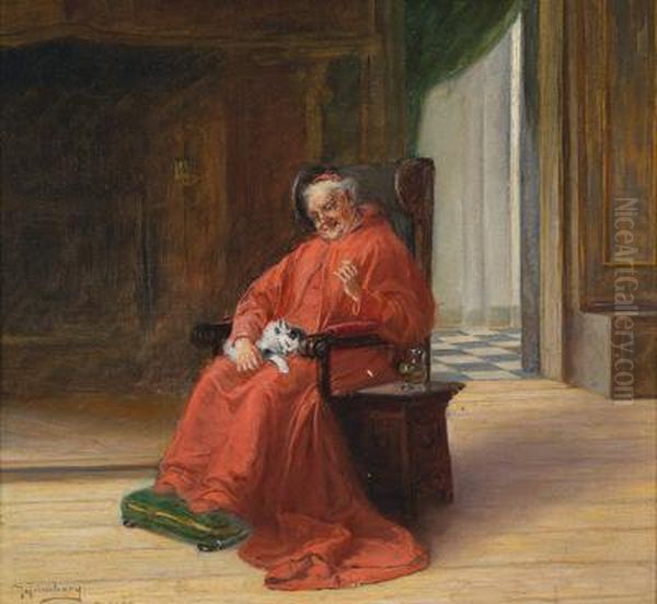 Kardinal Mit Einem Katzchen Oil Painting by Adolf Humborg