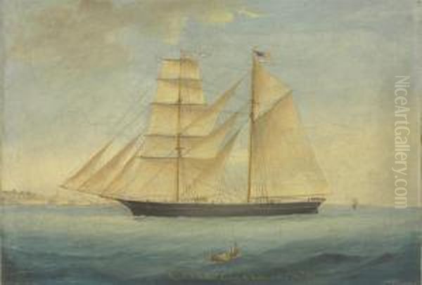 The American Brig 
C. S. Packard Oil Painting by Andreas Herman Hunaeus