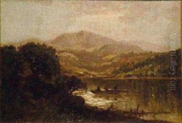 Fishing On A Mountain Lake Oil Painting by Charles Day Hunt