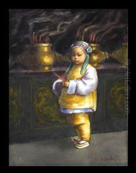 Child With Joss Stick Oil Painting by Esther Anna Hunt