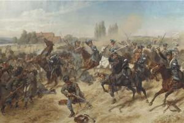 A Violent Confrontation Oil Painting by Emil Hunten