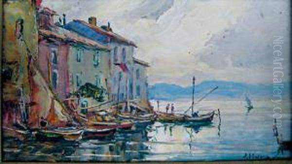Voiliers A Quai Dans Le Port De Saint Tropez Oil Painting by Joseph Hurard