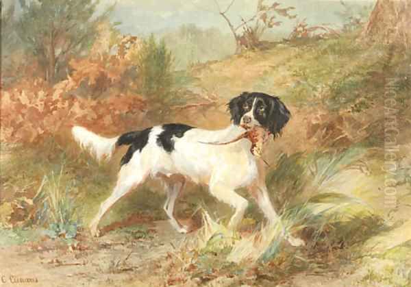 A gundog retrieving a bird Oil Painting by Conradyn Cunaeus