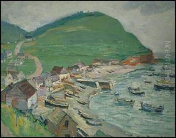 Fishing Village, Gaspe Coast Oil Painting by Frederick William Hutchison