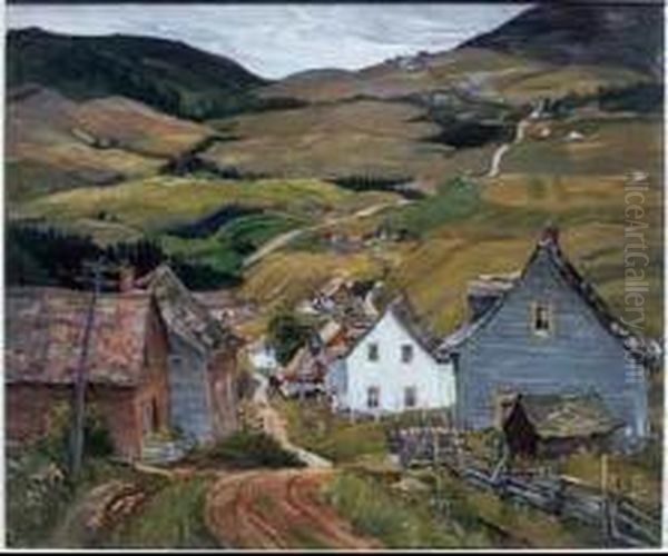 Village On Mountain Slopes Oil Painting by Frederick William Hutchison
