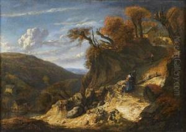 Paysage Escarpe Avec Des Voyageurs Oil Painting by Cornelis Huysmans