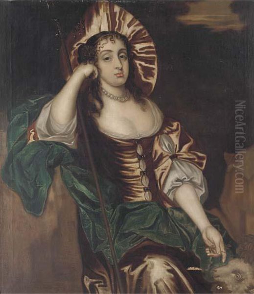 Portrait Of A Lady, 
Three-quarter-length, In A Brown Dress And Bluewrap, As A Shepherdess Oil Painting by Jacob Huysmans