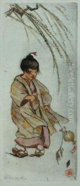 Little Green Willow; A Summer Girl Oil Painting by Helen Hyde