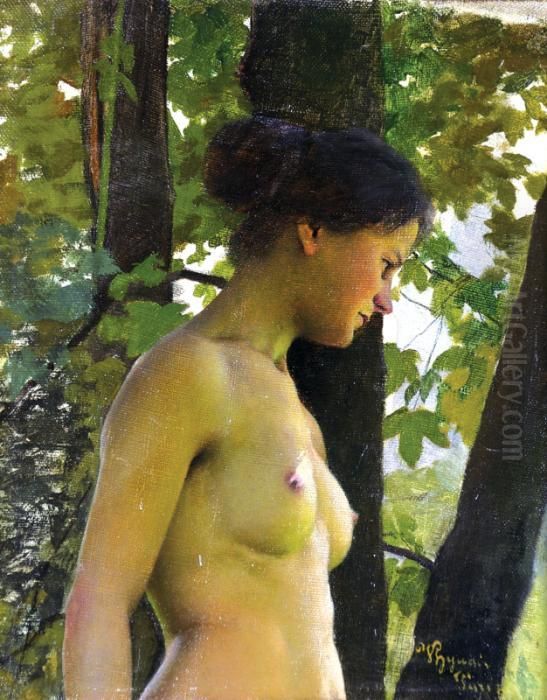 Vojtech - Poloakt Divky Oil Painting by Vojtech (Adalbert) Hynais