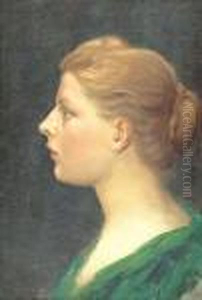Vojtech - Portret Mlade Damy Oil Painting by Vojtech (Adalbert) Hynais