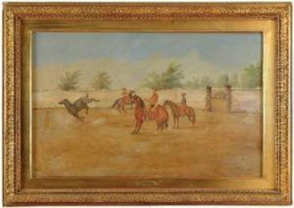 Escuela Mexicana.
Mangana En El Corral. Oil Painting by Ernesto Icaza