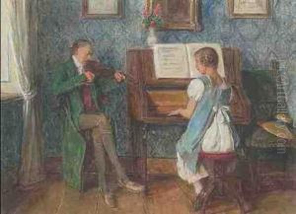 Hausmusik Oil Painting by Gustav Karoly Igler