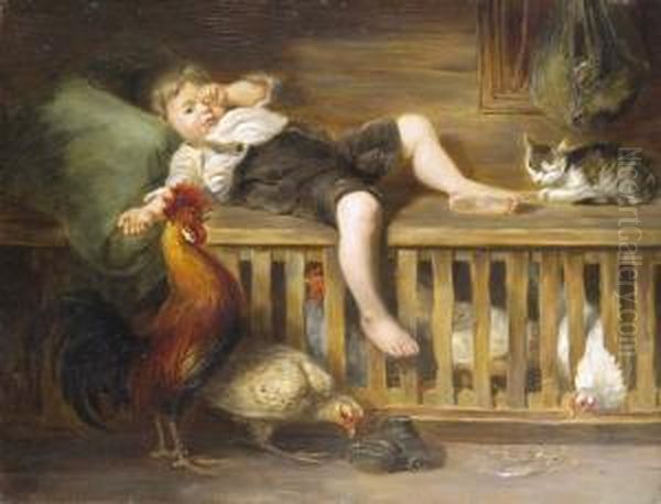 Ebredezo Kisfiu Oil Painting by Gustav Karoly Igler