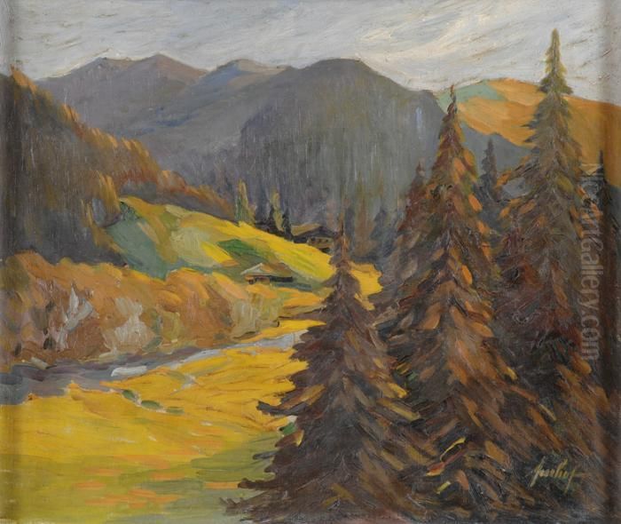 Landschaft Mit Blockhutte. Oil Painting by Joseph A. Imhof