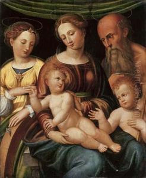 The Mystic Marriage Of Saint 
Catherine With The Infant Saint Johnthe Baptist And Saint Jerome Oil Painting by Innocenzo Da Imola