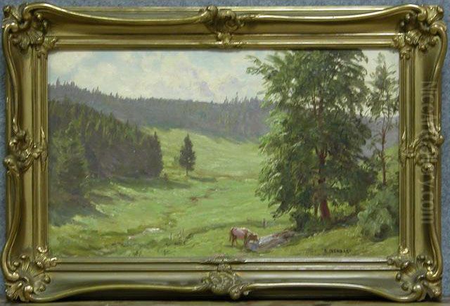 Paysage Du Haut-doubs: Vachea L'abreuvoir Oil Painting by Marie-Victor Emile Isenbart