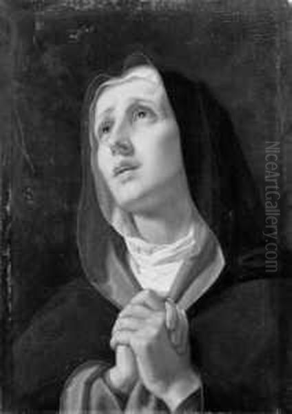 Zum Himmel Blickende Madonna Mit Betend Gefalteten Handen. Oil Painting by Franz Ittenbach