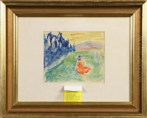 Flicka Pa Ang, Signerad I. 
Ivarson Samt Intygad A Tergo Av Marta Taube-ivarson, Akvarell, 17x20,5 Oil Painting by Ivan Ivarson