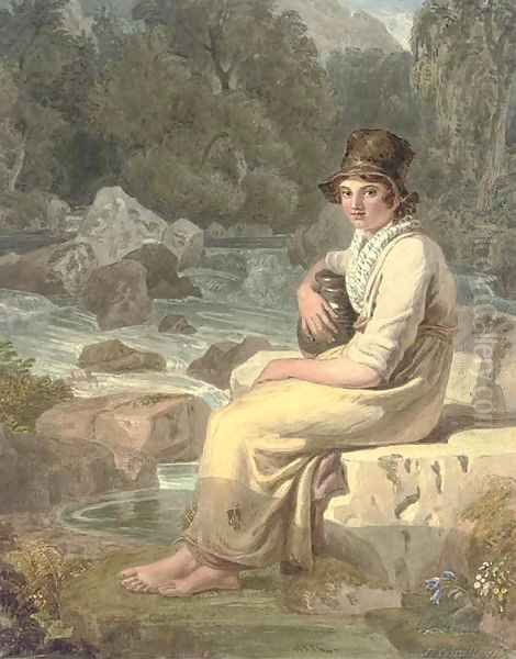 A Welsh peasant girl, Dolgelly, Merionethshire Oil Painting by Joshua Cristall