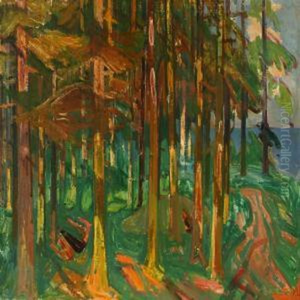 Forest View By The Sea Oil Painting by Kraesten Iversen