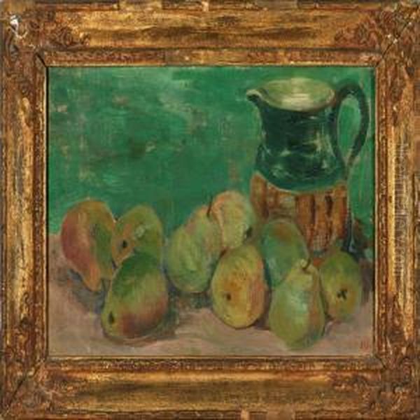 Opstilling Med Brunkande Og Gronne AEbler Oil Painting by Kraesten Iversen