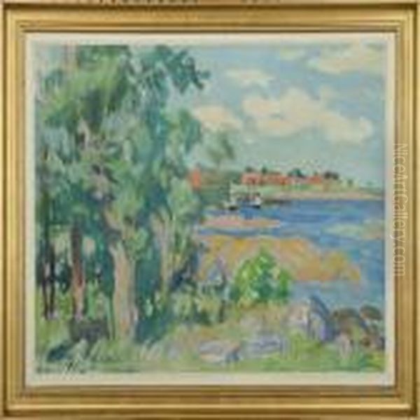 Coastel Scenery Withhouses Oil Painting by Kraesten Iversen