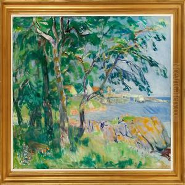View Of Svaneke Along The Coast Oil Painting by Kraesten Iversen