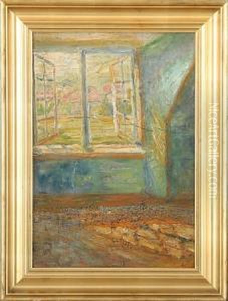 Interior With An Open Window Oil Painting by Kraesten Iversen