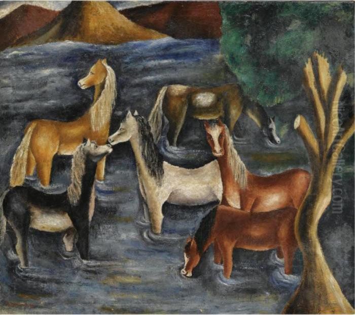 Caballos En El Rio Oil Painting by Maria Izquierdo