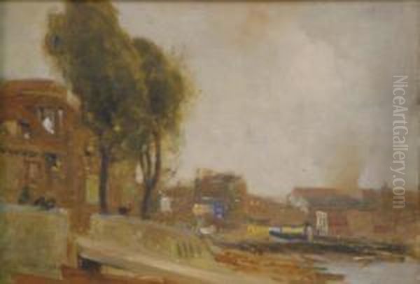 R.a Canadian/british Oil On 
Wooden Panel The Thames At Chiswick Signed And Dated 1903 10 X 14in Oil Painting by Richard Jack