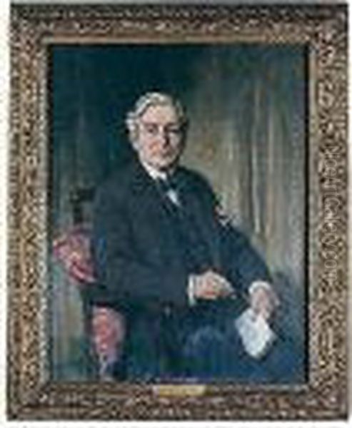 Three-quarter Length, Seated, Wearing A Dark Suit, Holding Pen And Paper Oil Painting by Richard Jack